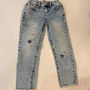 Cat & Jack Girls Ankle Straight Jeans | Size 5 | Embroidered Sun Heart Peace